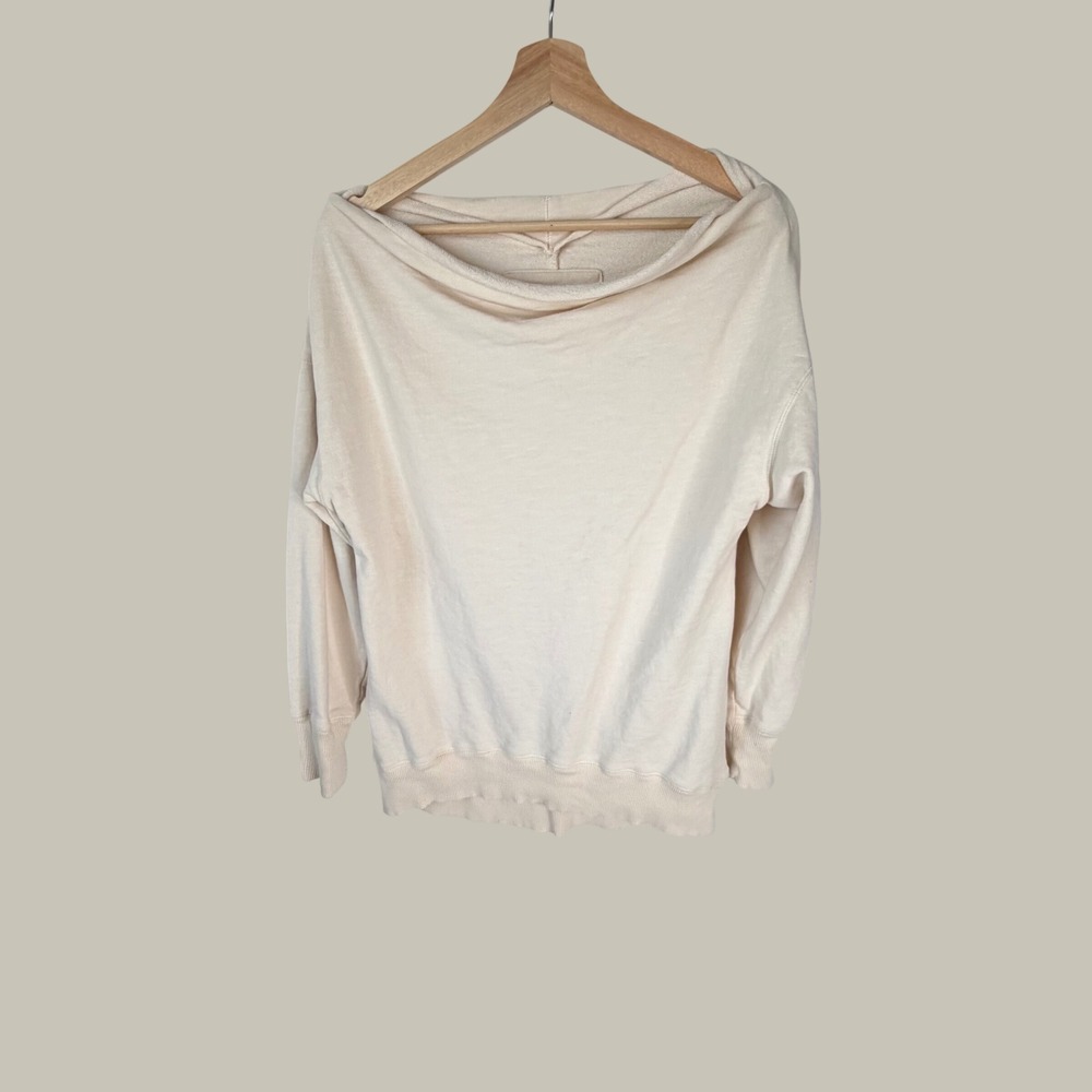 Pilcro Cream Cotton French Terry Off The Shoulder Sweatshirt Small